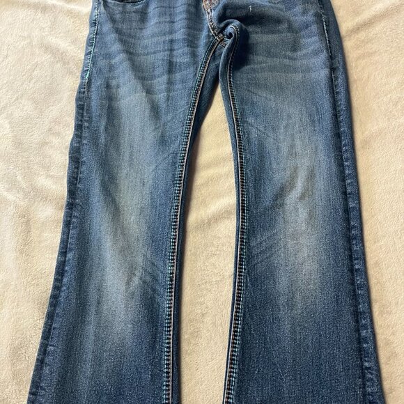 Rock & Roll Denim Embroidered Rival Low Rise Western Bootcut Jeans - Picture 13 of 16